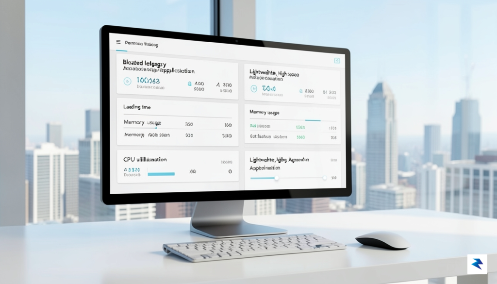 A sleek, minimalist desktop workspace showing a side-by-side performance comparison&hellip;