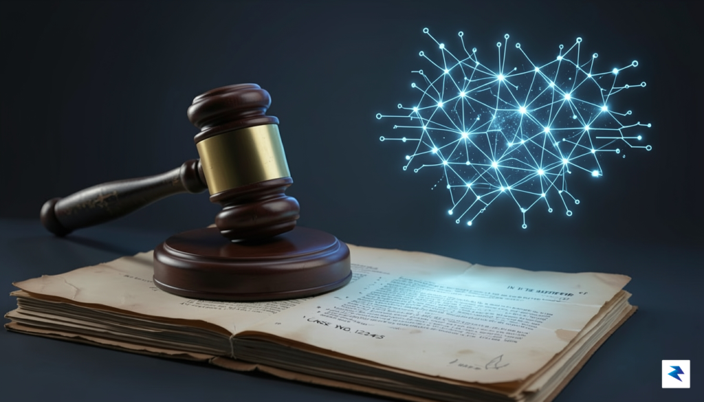 A conceptual digital illustration showing a courtroom gavel resting on&hellip;