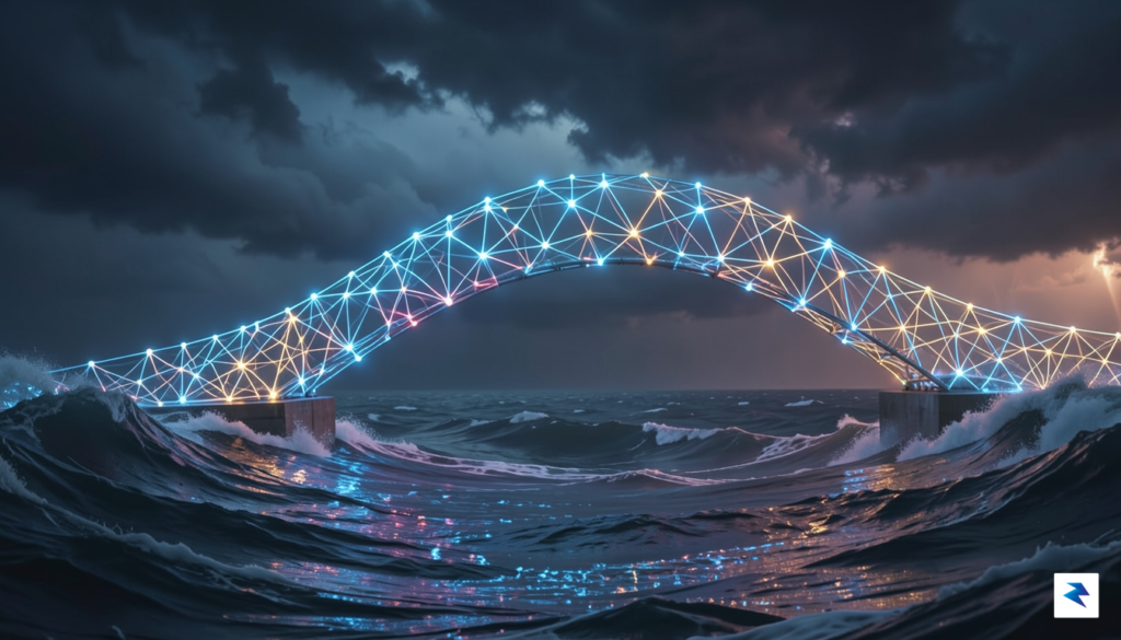 A conceptual digital illustration showing a futuristic, glowing neural network&hellip;