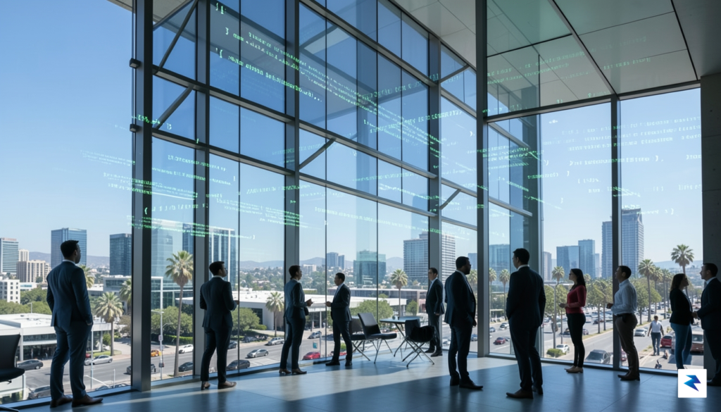 A modern, sleek glass office building in Silicon Valley with&hellip;