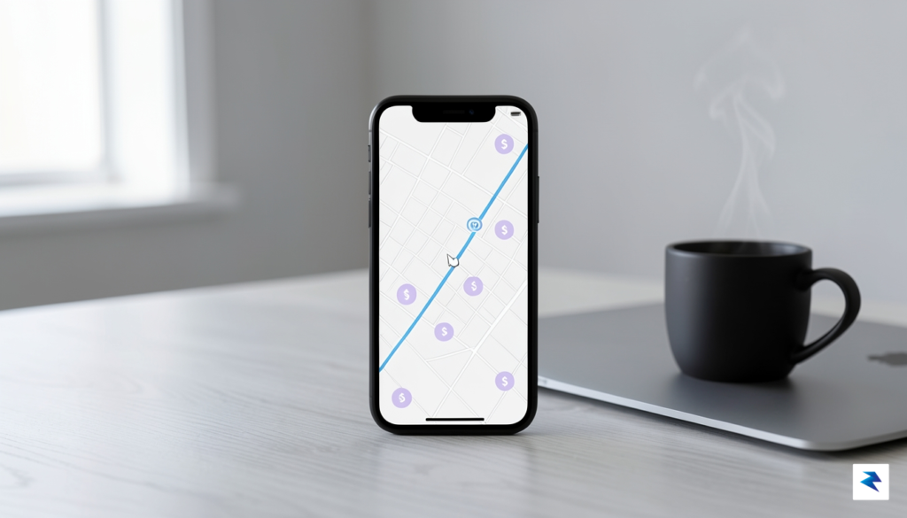 A sleek, minimalist concept graphic showing a digital map interface&hellip;