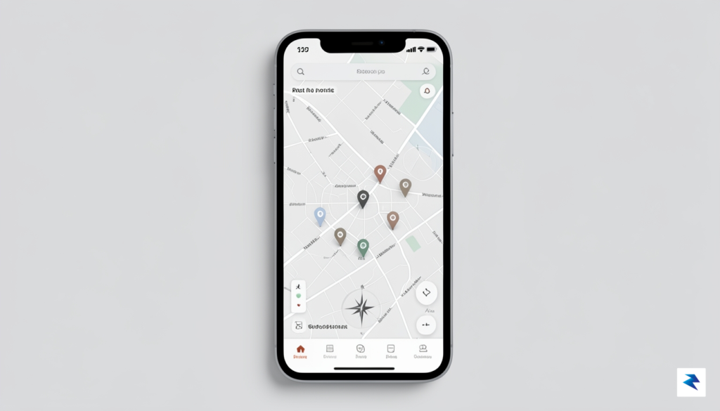 A conceptual, minimalist digital map interface on a smartphone screen,&hellip;