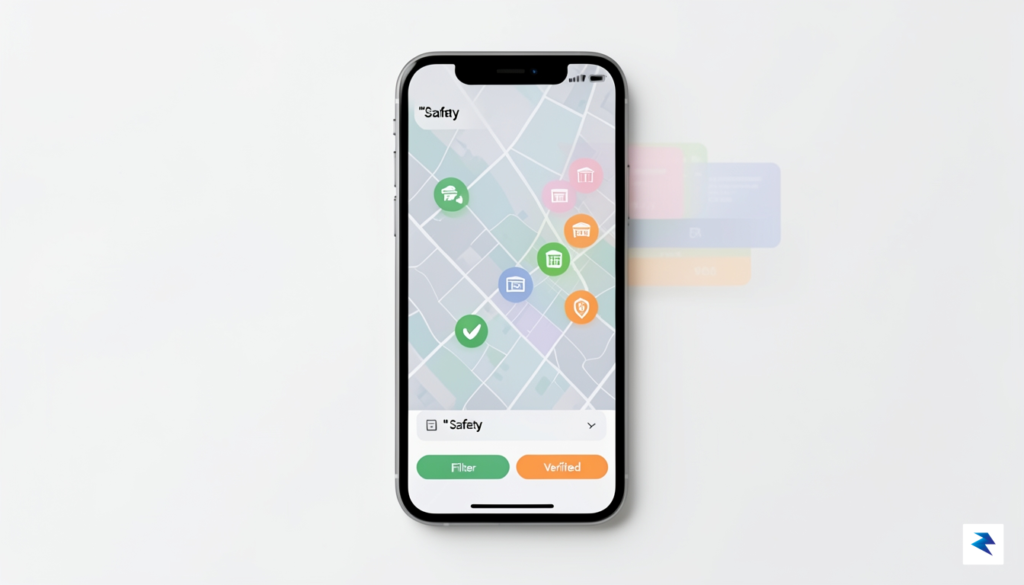 A clean, minimalist conceptual illustration showing a digital map interface&hellip;