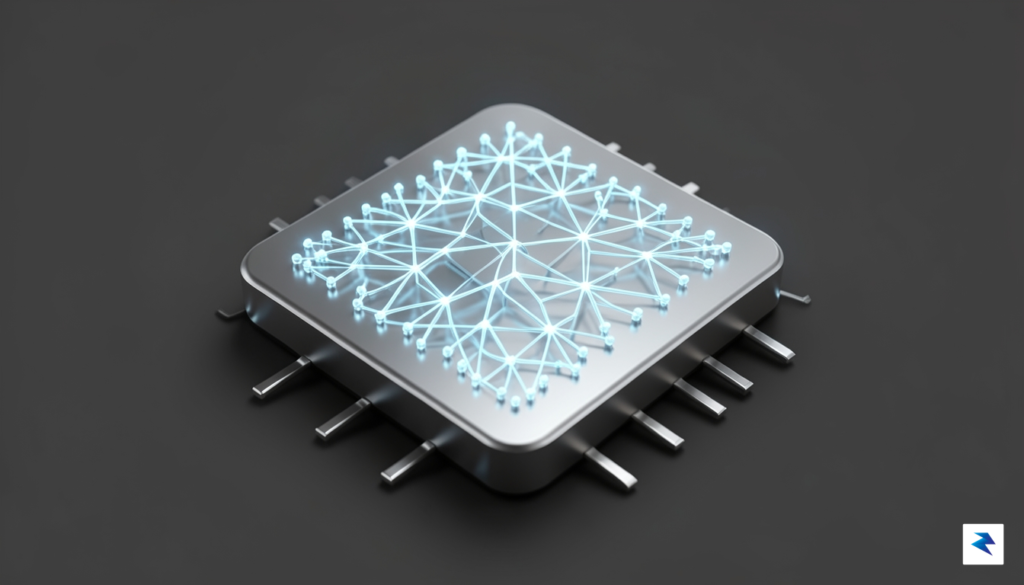 A conceptual 3D render showing a glowing, intricate digital neural…