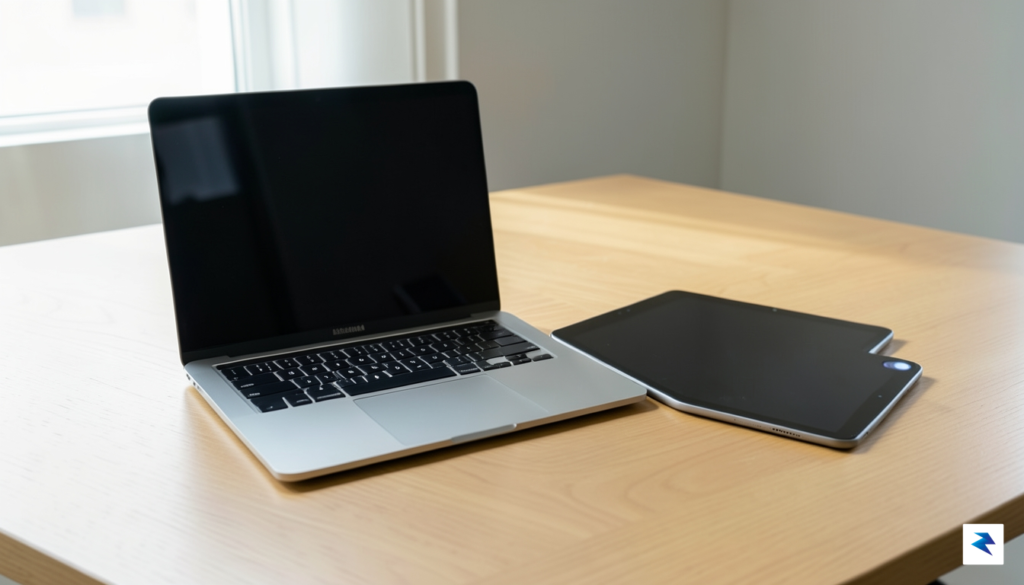 A clean, minimalist photograph of a high-end MacBook Air and&hellip;
