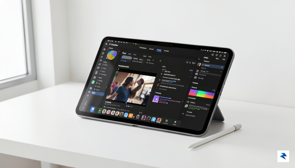 A sleek, ultra-thin iPad Pro resting on a minimalist desk&hellip;