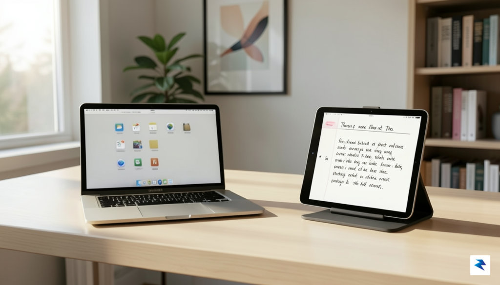 A sleek, modern desk setup featuring a MacBook Pro and&hellip;