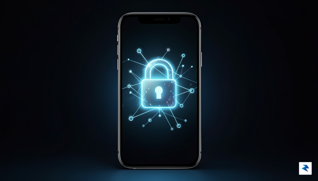 A conceptual illustration showing a secure, glowing digital lock icon&hellip;