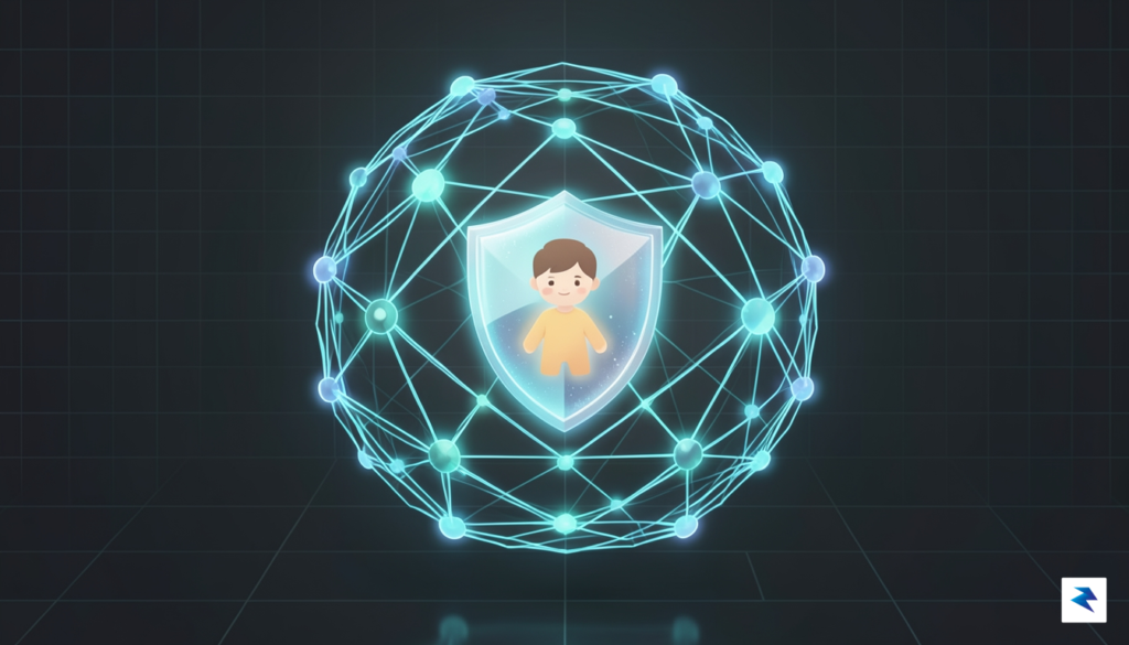A sleek, futuristic digital interface showing a glowing, protective network&hellip;