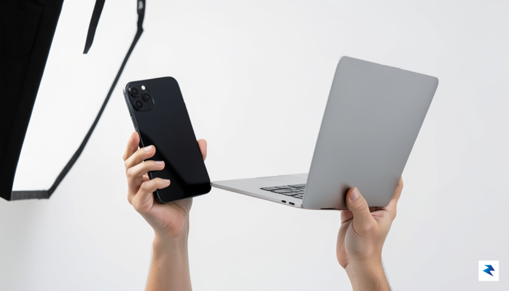 A sleek, minimalist studio photograph of a person holding a&hellip;
