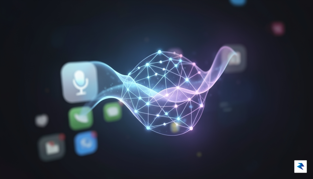 A conceptual digital visualization showing a glowing, fluid Siri interface&hellip;