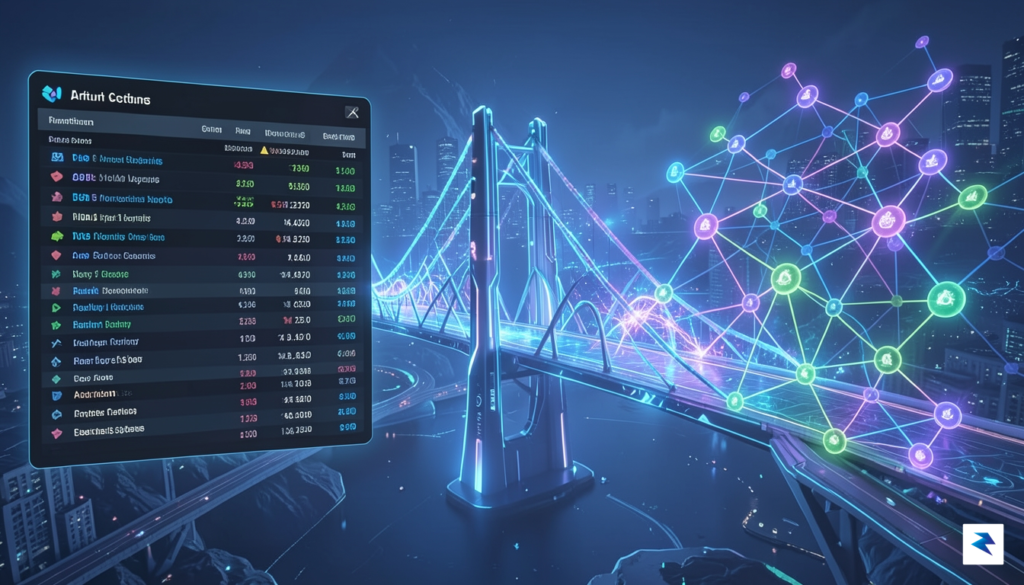 A digital illustration showing a glowing bridge connecting a traditional…