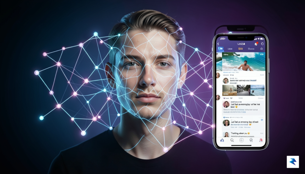 A conceptual digital illustration showing a glowing, complex network of…