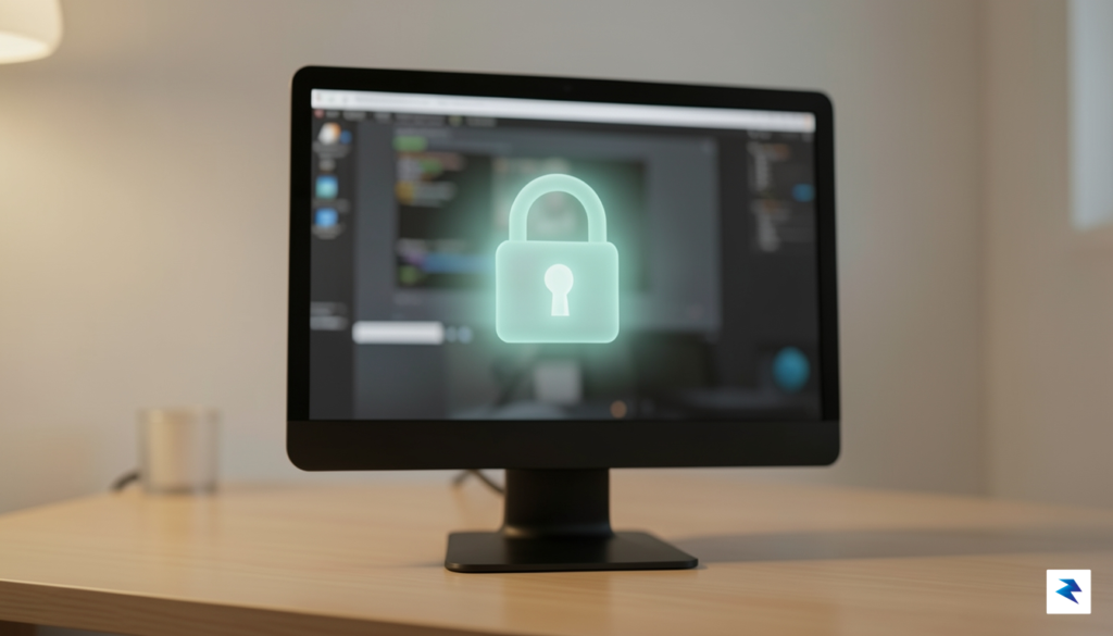 A conceptual digital illustration showing a computer monitor with a…