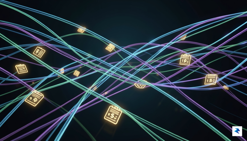 A modern, abstract digital visualization of a high-speed fiber optic…