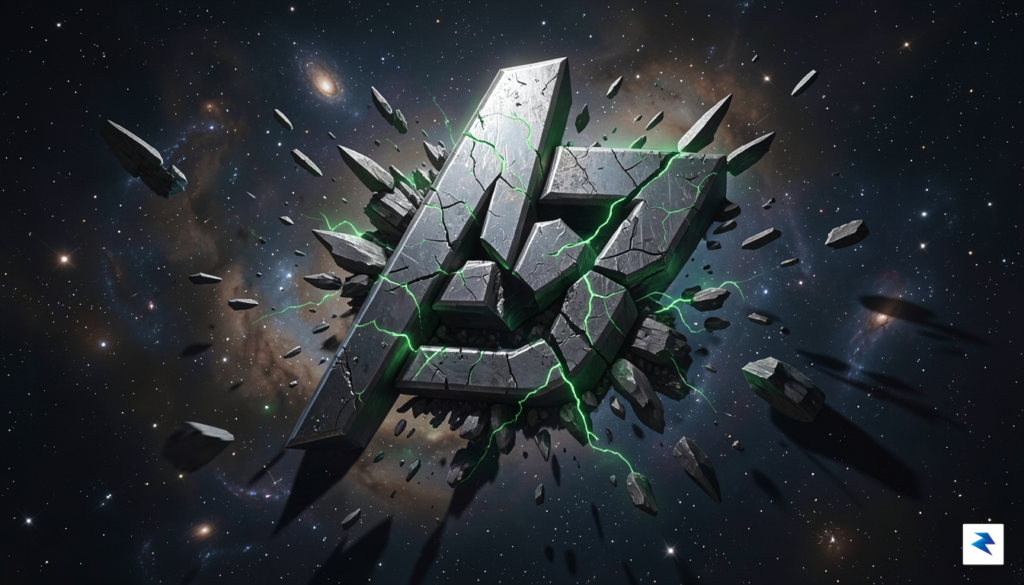 A conceptual digital painting showing a shattered Avengers logo against…