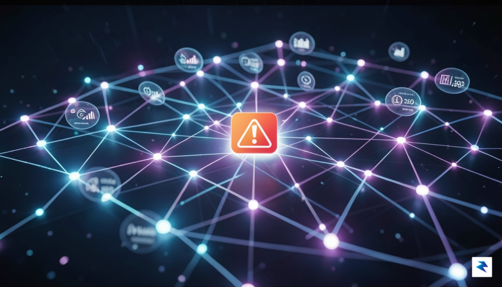 A digital visualization showing a glowing, abstract cloud computing network&hellip;