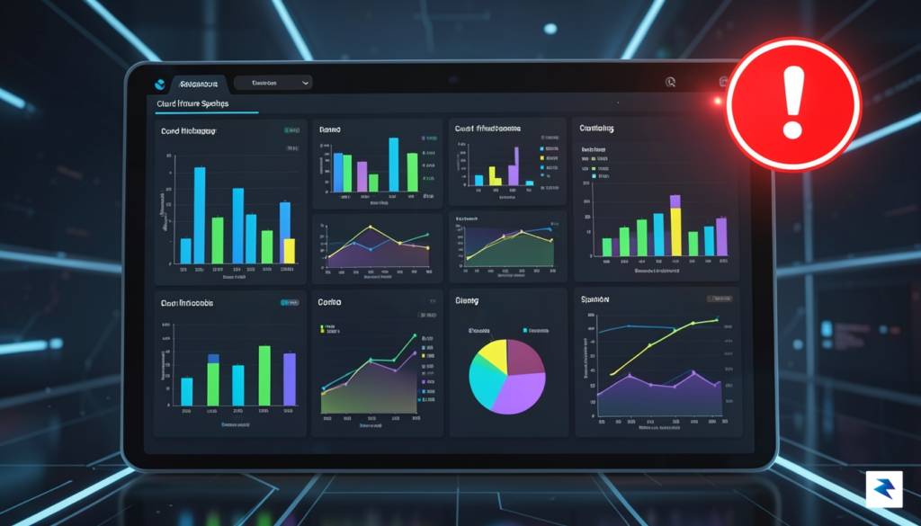 A digital dashboard display showing various colorful charts and graphs…