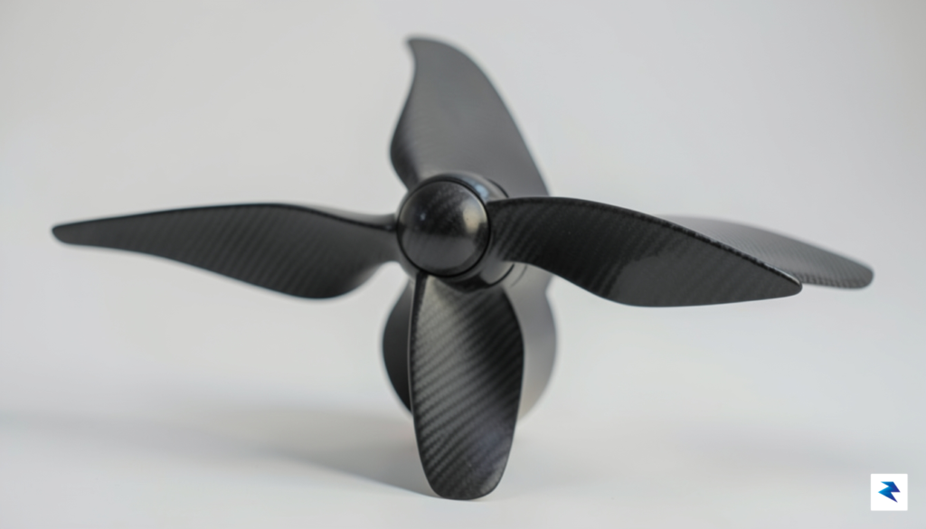 A close-up, high-definition studio shot of the Balmuda NatureWind's dual-blade…