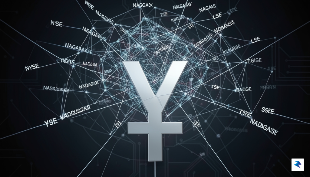 A conceptual digital illustration showing a complex web of interconnected&hellip;