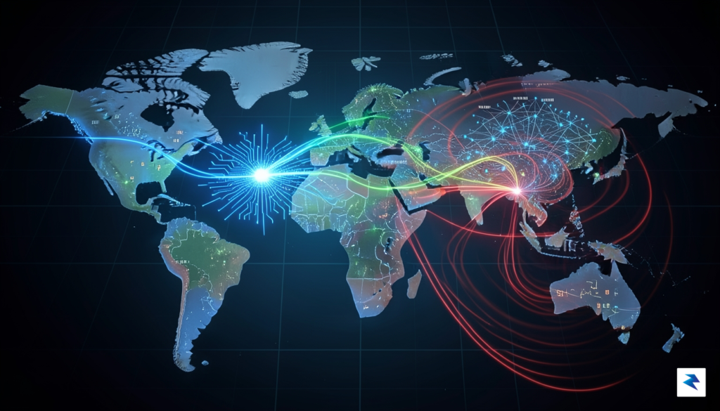 A digital visualization of a global financial map with glowing&hellip;
