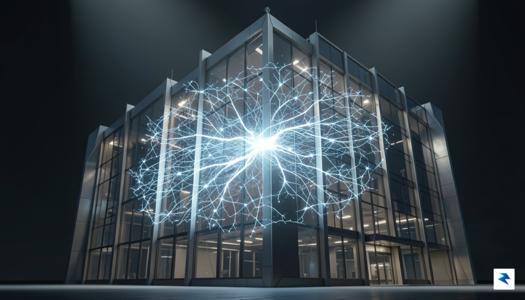 A conceptual digital illustration showing a glowing, intricate neural network&hellip;