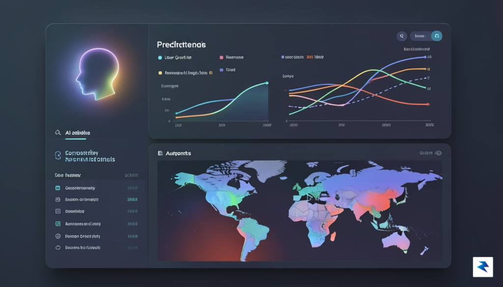 A sleek, modern dashboard interface showing a glowing AI assistant&hellip;
