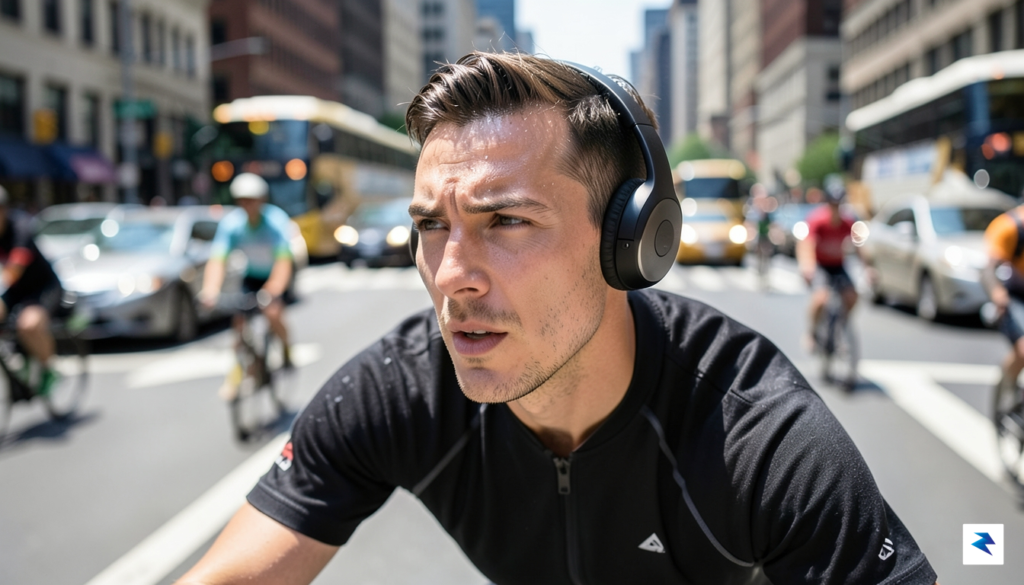 A close-up, high-action photograph of a cyclist wearing sleek, modern…