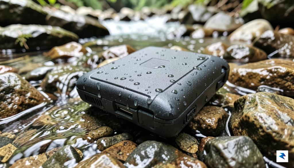 A close-up shot of a rugged, rubber-armored portable SSD sitting&hellip;