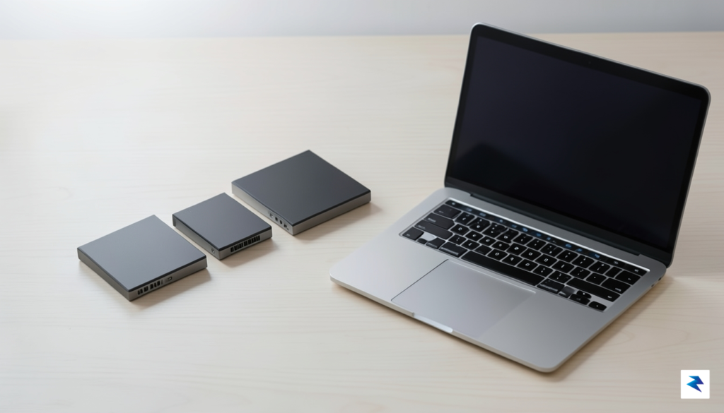 A clean, minimalist flat-lay photograph showing three different sizes of&hellip;