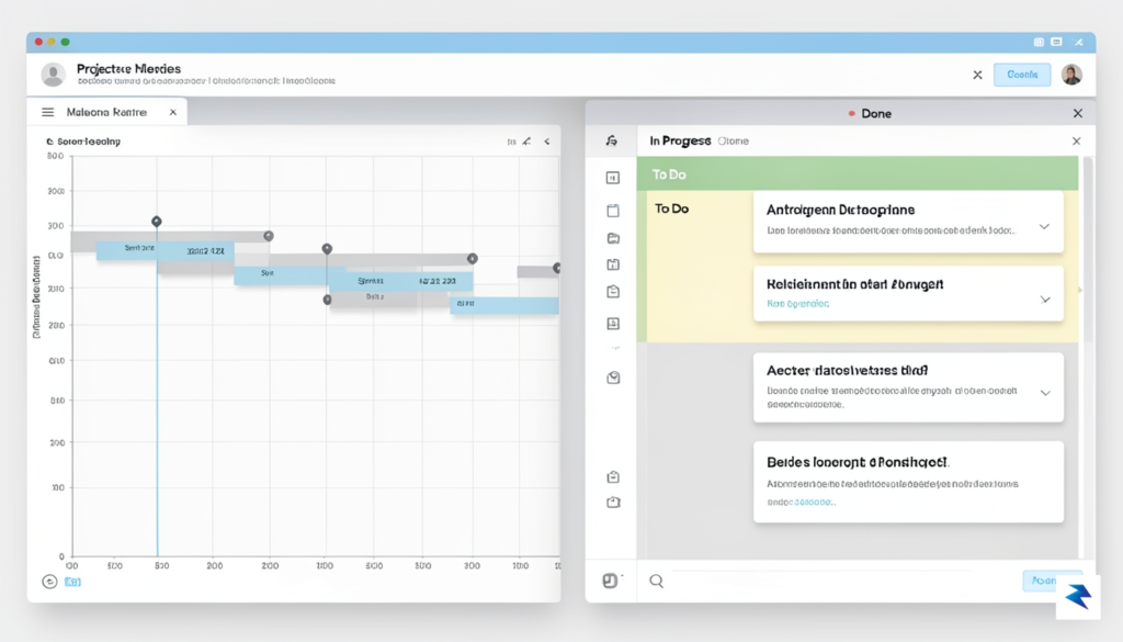 A modern, sleek project management dashboard showing a split-screen interface;&hellip;