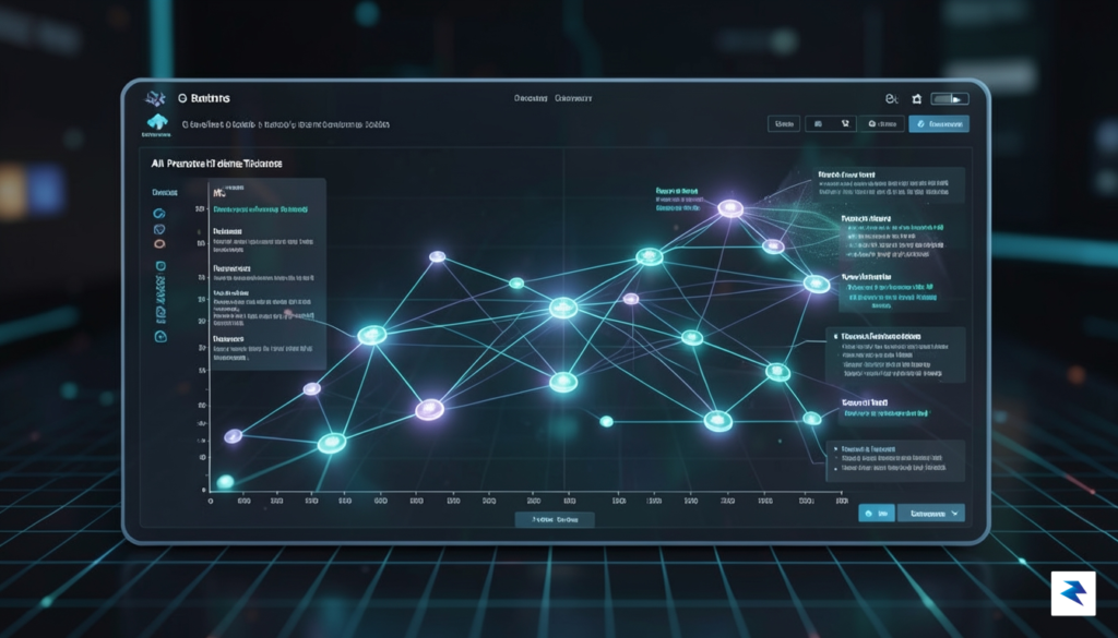 A high-tech, futuristic digital dashboard showing a 3D interactive Gantt&hellip;
