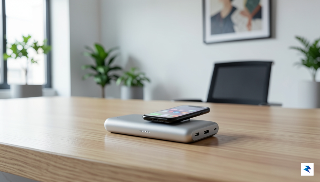 A close-up shot of a smartphone magnetically attached to a…