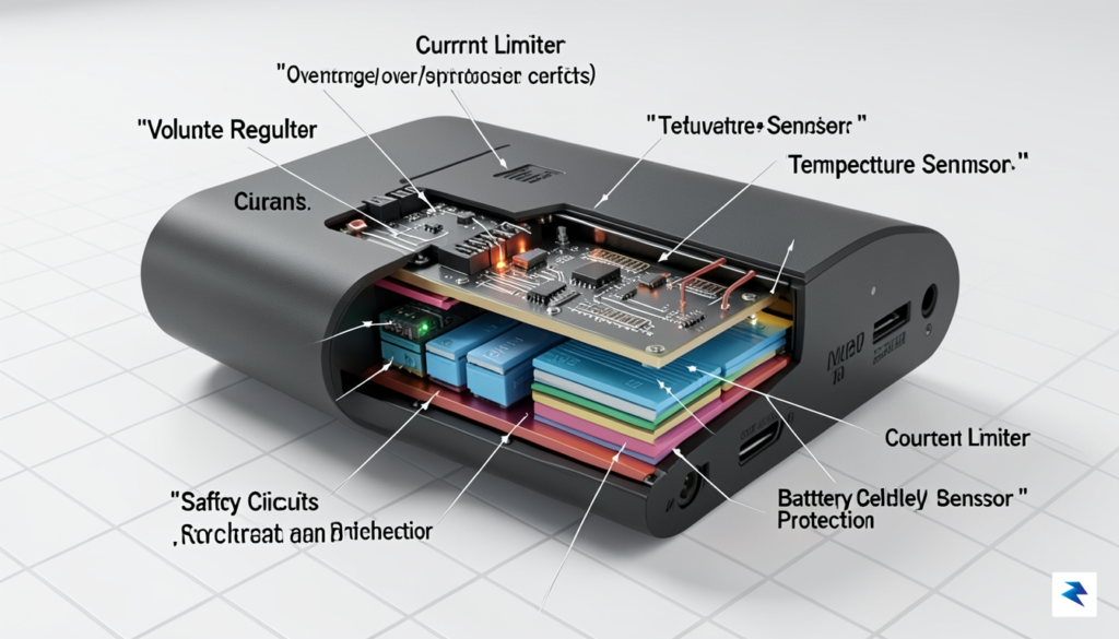 A cross-section diagram of a high-quality power bank showing internal…