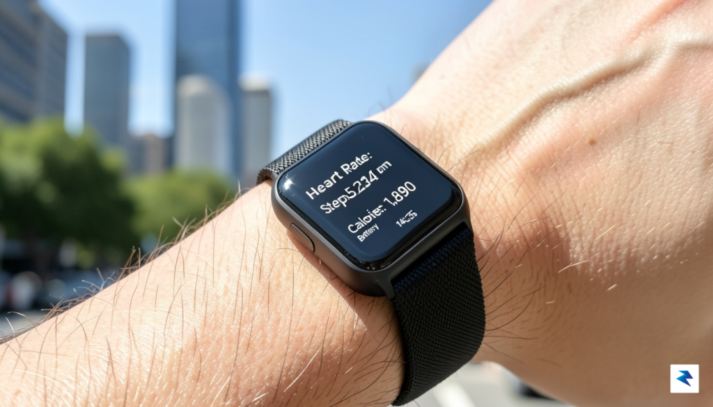 A high-resolution, close-up shot of a sleek, futuristic smartwatch on&hellip;