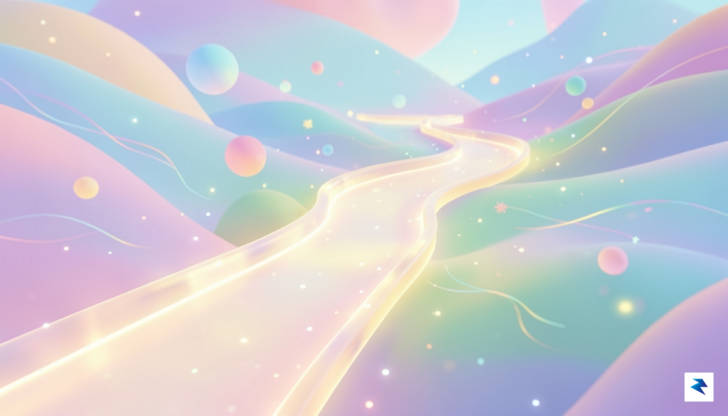 A vibrant, abstract digital landscape showing a secure, glowing path…