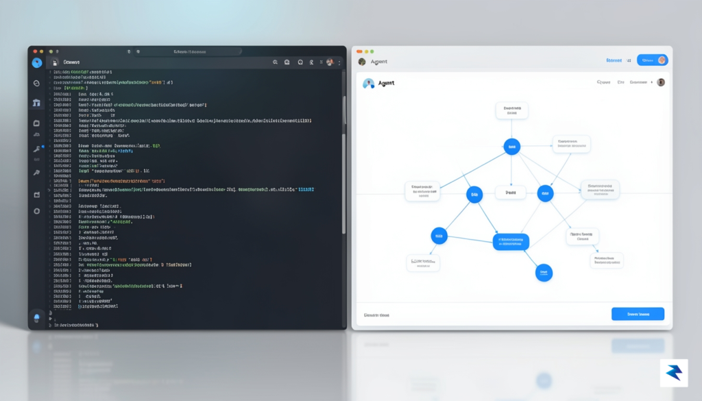 A sleek, modern dashboard visualization showing a split-screen interface where…
