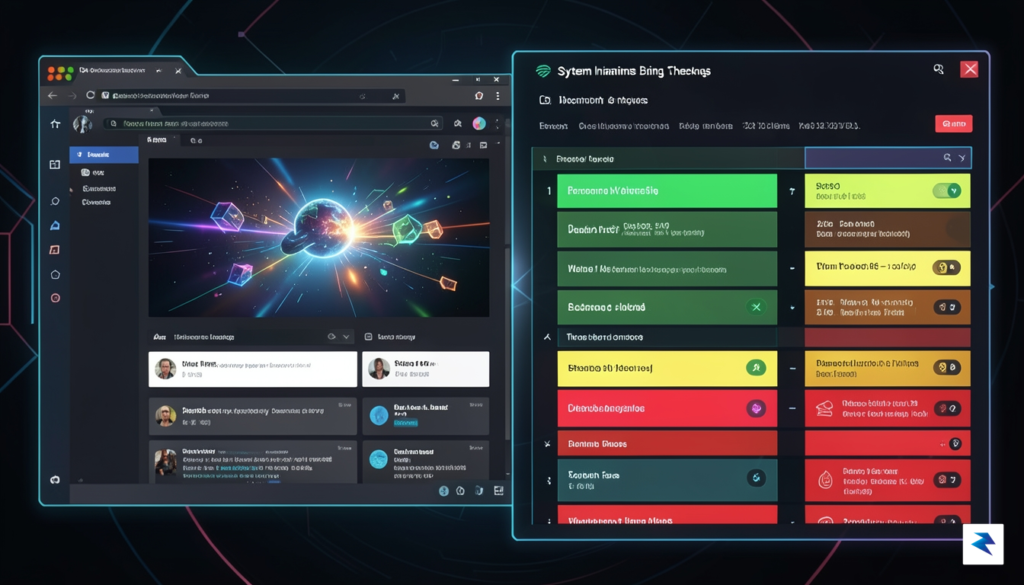 A sleek, high-tech dashboard interface displaying a split screen: one…