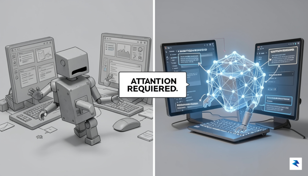 A conceptual diagram showing a split-screen view. On the left,…