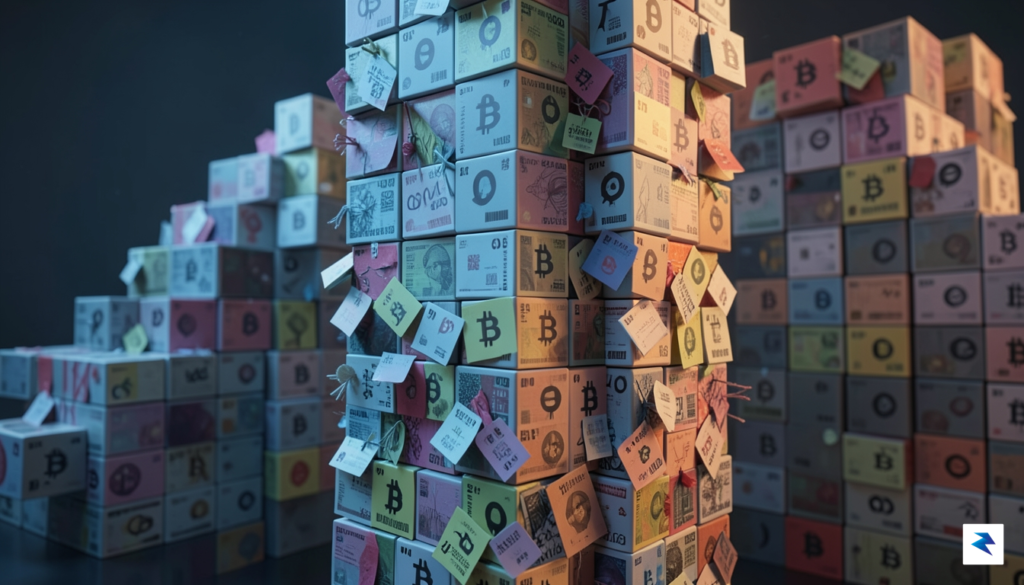 A stylized visual representation of Bitcoin blocks filling up rapidly&hellip;