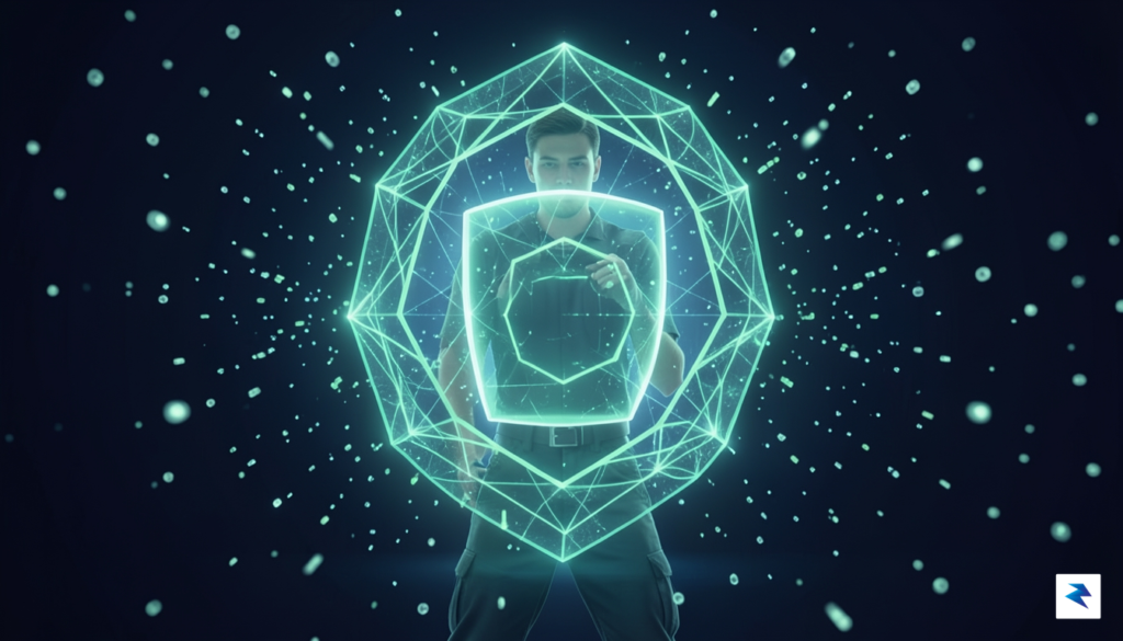 A conceptual digital illustration showing a user shielded by a&hellip;