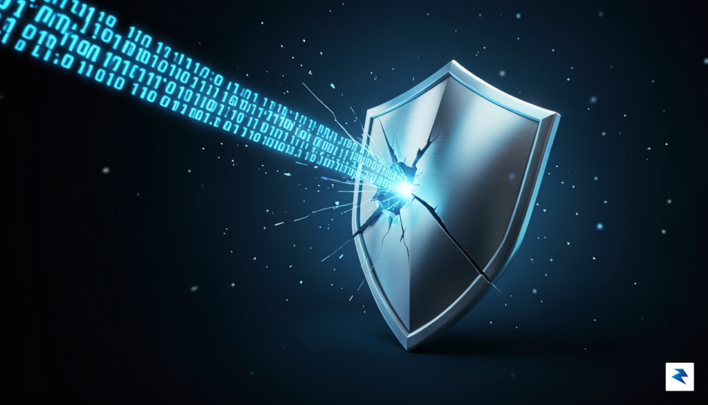 A conceptual digital art piece showing a digital shield being&hellip;