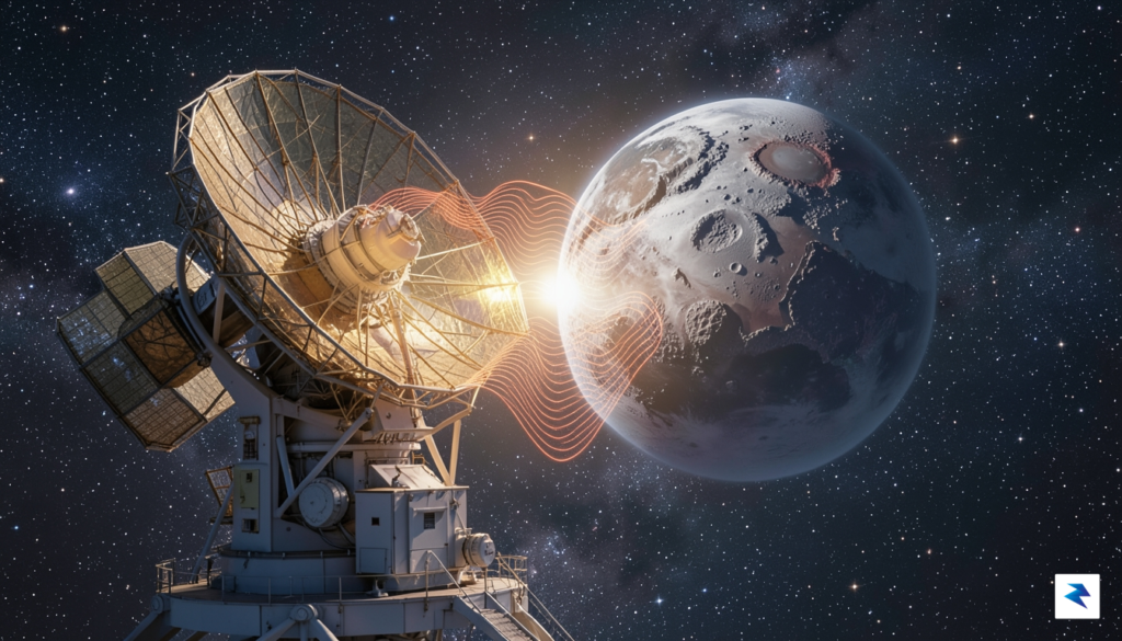 A conceptual illustration showing the James Webb Space Telescope observing…