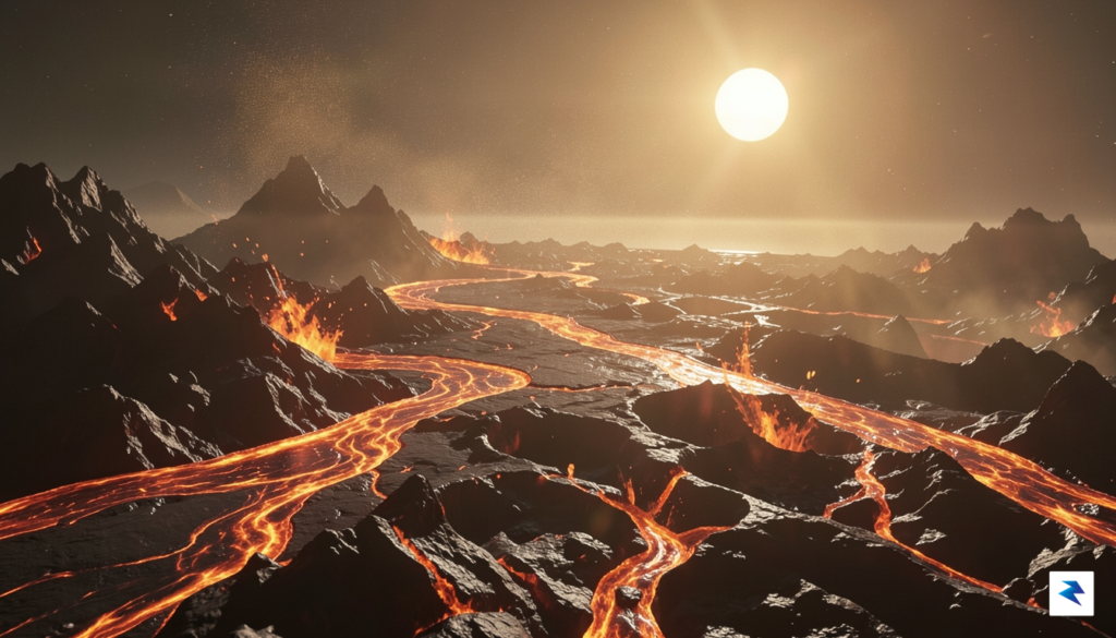 An artistic rendering of the exoplanet 55 Cancri e, showing…