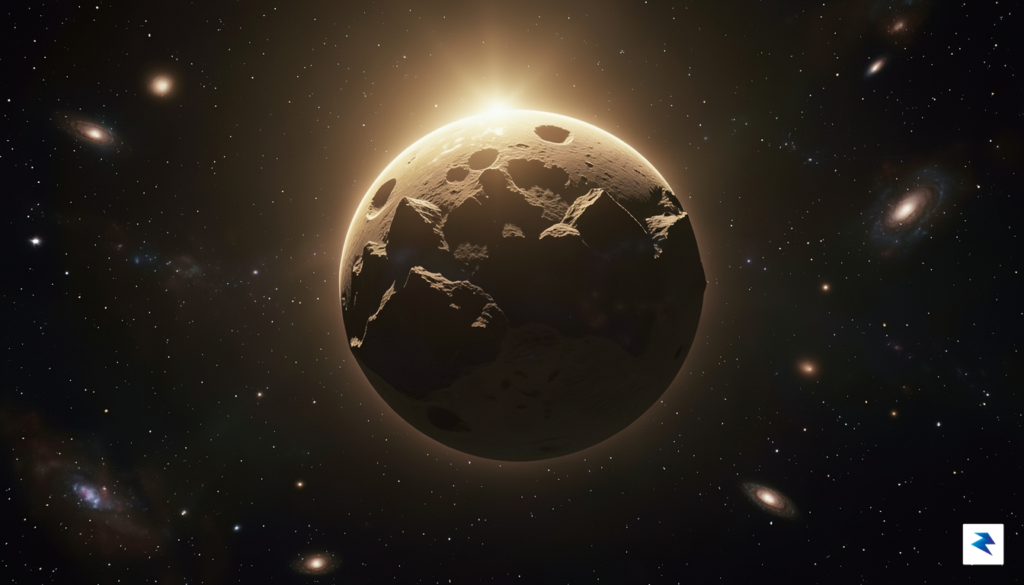 An artistic rendering of a rocky exoplanet with a thin,…