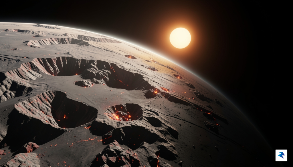 An artistic rendering of a rocky super-Earth with a thin,…