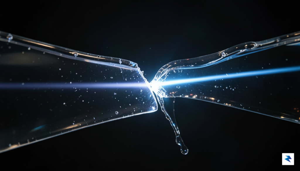 A close-up, high-speed laboratory photograph of a transparent, viscous liquid&hellip;