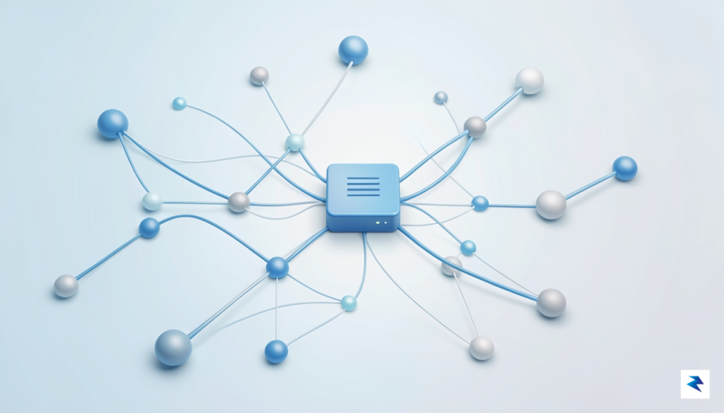 A digital visualization showing a clean, flowing network of data&hellip;