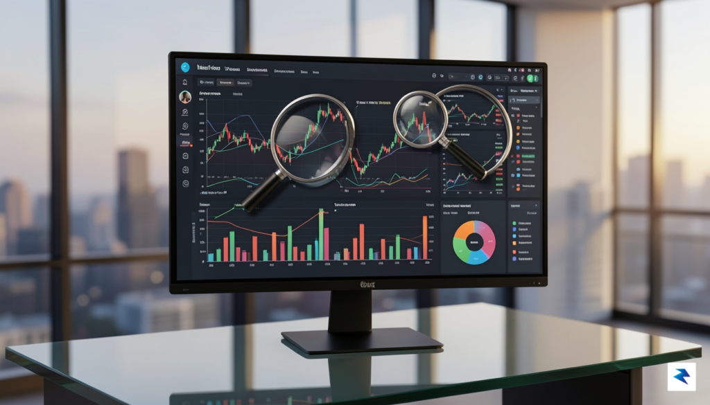 A conceptual illustration of a digital stock market dashboard with&hellip;