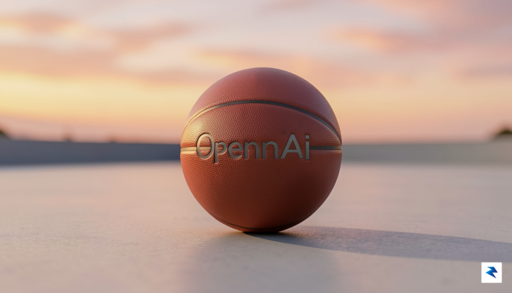 A sleek, minimalist basketball featuring a subtle, high-quality OpenAI logo…
